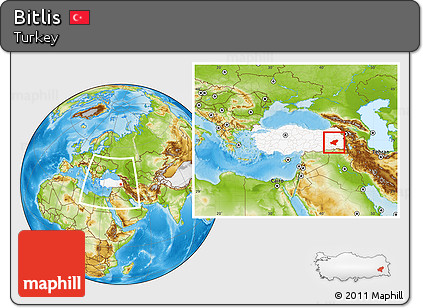 Physical Location Map of Bitlis, highlighted country, within the entire country