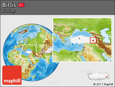 Physical Location Map of Bitlis, highlighted country, within the entire country