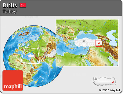 Physical Location Map of Bitlis, highlighted country, within the entire country