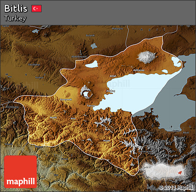 Physical Map of Bitlis, darken