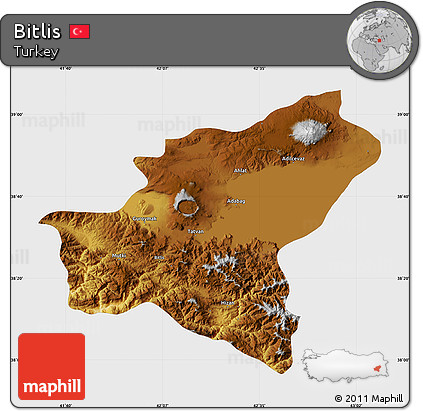 Physical Map of Bitlis, single color outside