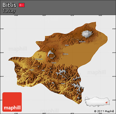 Physical Map of Bitlis, single color outside