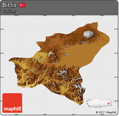 Physical Map of Bitlis, single color outside