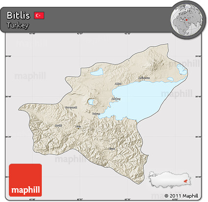 Shaded Relief Map of Bitlis, cropped outside