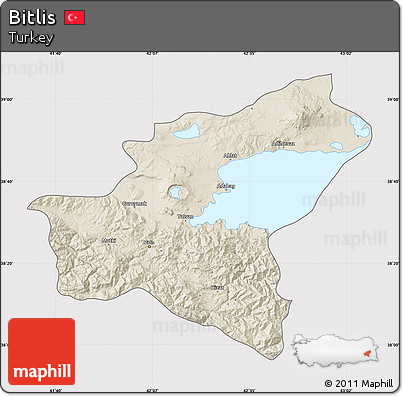 Shaded Relief Map of Bitlis, cropped outside
