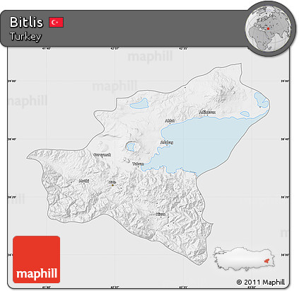 Silver Style Map of Bitlis, single color outside