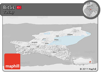 Gray Panoramic Map of Bitlis, single color outside