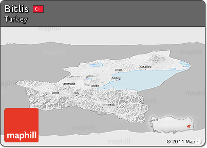 Gray Panoramic Map of Bitlis, single color outside