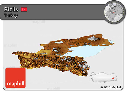 Physical Panoramic Map of Bitlis, single color outside