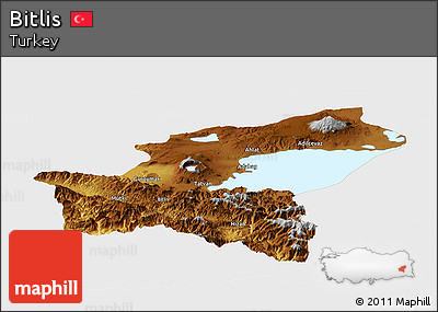 Physical Panoramic Map of Bitlis, single color outside