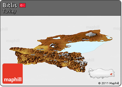 Physical Panoramic Map of Bitlis, single color outside
