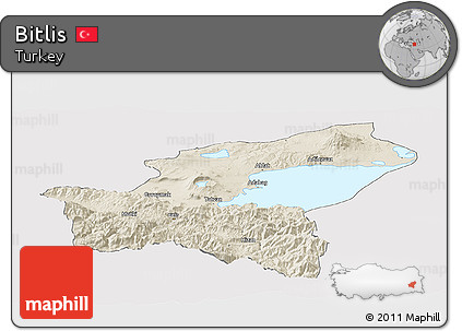 Shaded Relief Panoramic Map of Bitlis, cropped outside