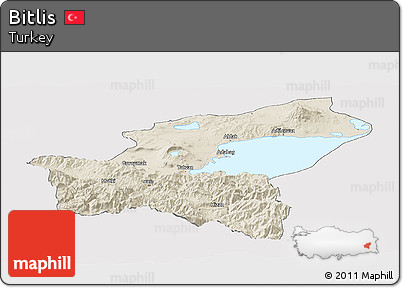 Shaded Relief Panoramic Map of Bitlis, cropped outside