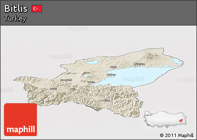 Shaded Relief Panoramic Map of Bitlis, cropped outside