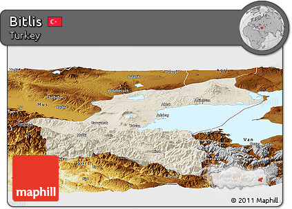 Shaded Relief Panoramic Map of Bitlis, physical outside
