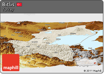 Shaded Relief Panoramic Map of Bitlis, physical outside
