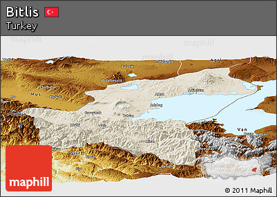 Shaded Relief Panoramic Map of Bitlis, physical outside