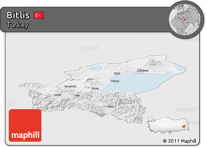 Silver Style Panoramic Map of Bitlis, single color outside