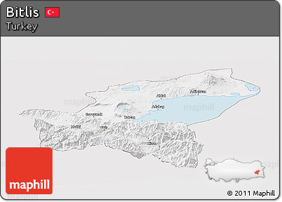 Silver Style Panoramic Map of Bitlis, single color outside