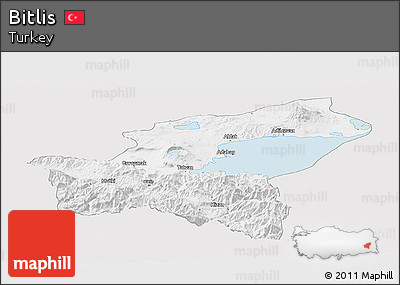Silver Style Panoramic Map of Bitlis, single color outside
