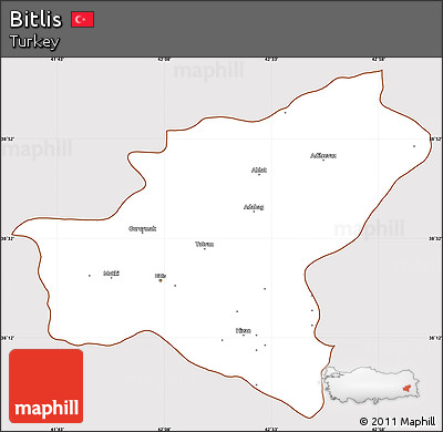 Classic Style Simple Map of Bitlis, cropped outside