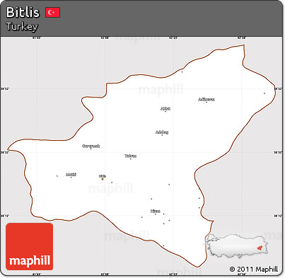 Classic Style Simple Map of Bitlis, cropped outside