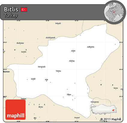 Classic Style Simple Map of Bitlis