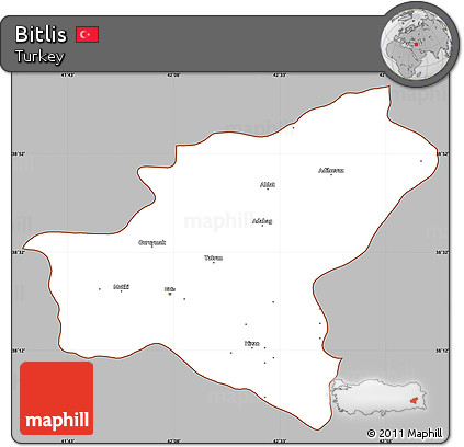 Gray Simple Map of Bitlis, cropped outside