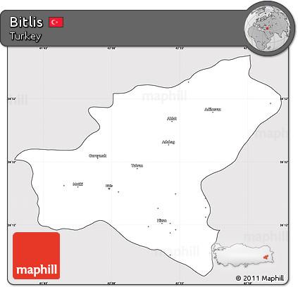 Silver Style Simple Map of Bitlis, cropped outside