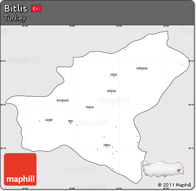 Silver Style Simple Map of Bitlis, cropped outside