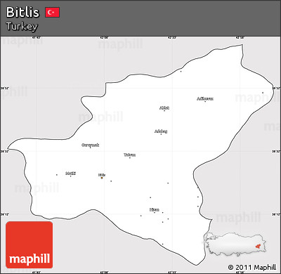 Silver Style Simple Map of Bitlis, cropped outside