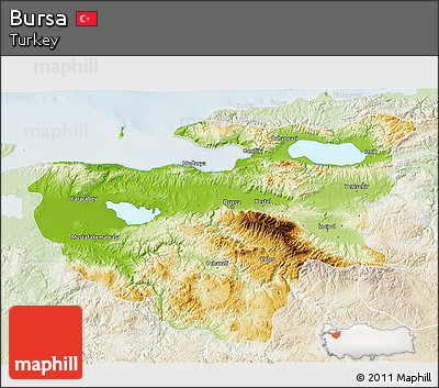 Physical 3D Map of Bursa, lighten