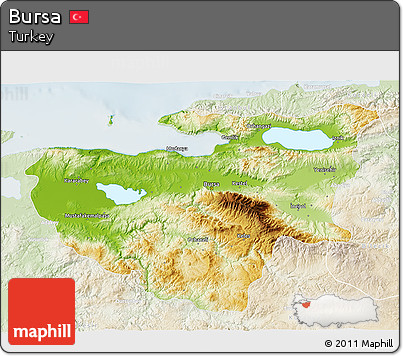 Physical 3D Map of Bursa, lighten