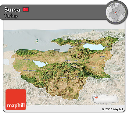 Satellite 3D Map of Bursa, lighten