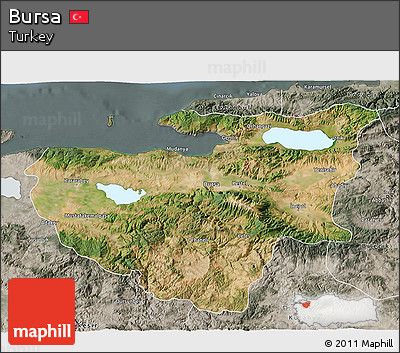 Satellite 3D Map of Bursa, semi-desaturated
