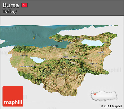 Satellite 3D Map of Bursa, single color outside