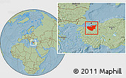 Savanna Style Location Map of Bursa, hill shading
