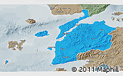 Political 3D Map of Canakkale, semi-desaturated