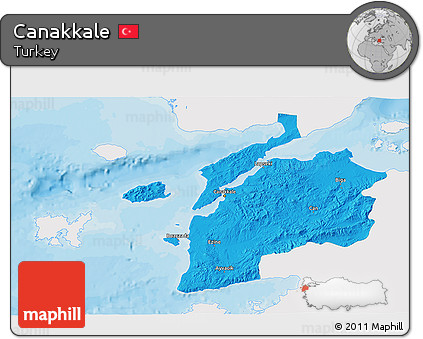 Political 3D Map of Canakkale, single color outside