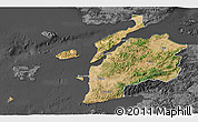 Satellite 3D Map of Canakkale, darken, desaturated