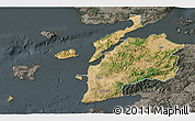 Satellite 3D Map of Canakkale, darken, semi-desaturated