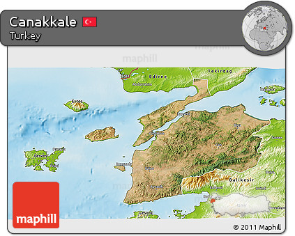 Satellite 3D Map of Canakkale, physical outside