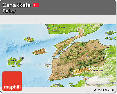 Satellite 3D Map of Canakkale, physical outside