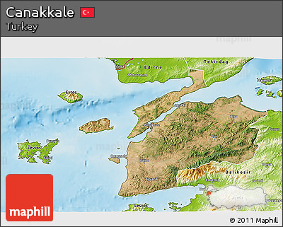 Satellite 3D Map of Canakkale, physical outside