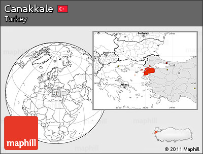 Blank Location Map of Canakkale, highlighted country