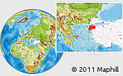 Physical Location Map of Canakkale, highlighted country