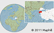 Savanna Style Location Map of Canakkale, highlighted country, hill shading