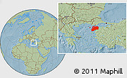 Savanna Style Location Map of Canakkale, hill shading