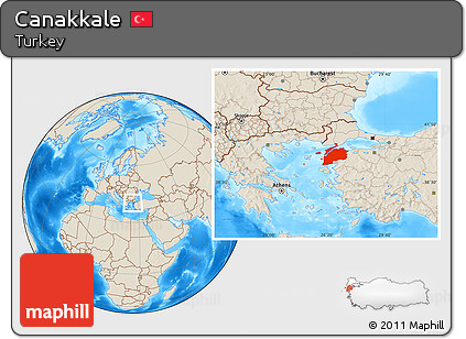 Shaded Relief Location Map of Canakkale