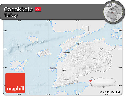 Silver Style Map of Canakkale, single color outside